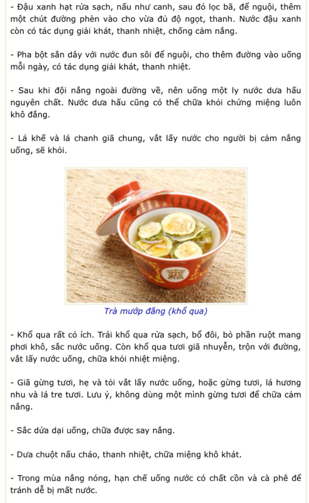 nước uống phòng say nắng