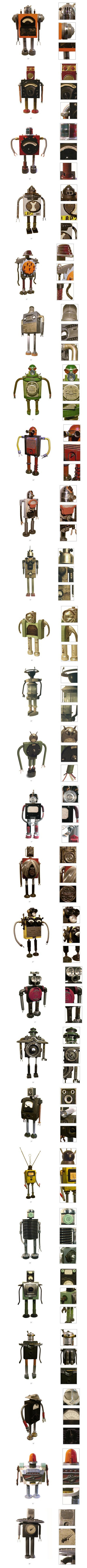 由bennettrobot工作室设计的复古机器人铁皮玩偶，造型古拙、生涩，体现了工业化时期人们对于机械人的畅想。