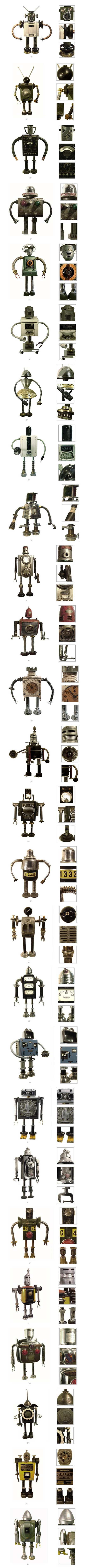 由bennettrobot工作室设计的复古机器人铁皮玩偶，造型古拙、生涩，体现了工业化时期人们对于机械人的畅想。