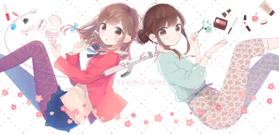 SPRING GIRL p站 二次元 插画 少女 头像 原创 化妆 绮丽 手绘