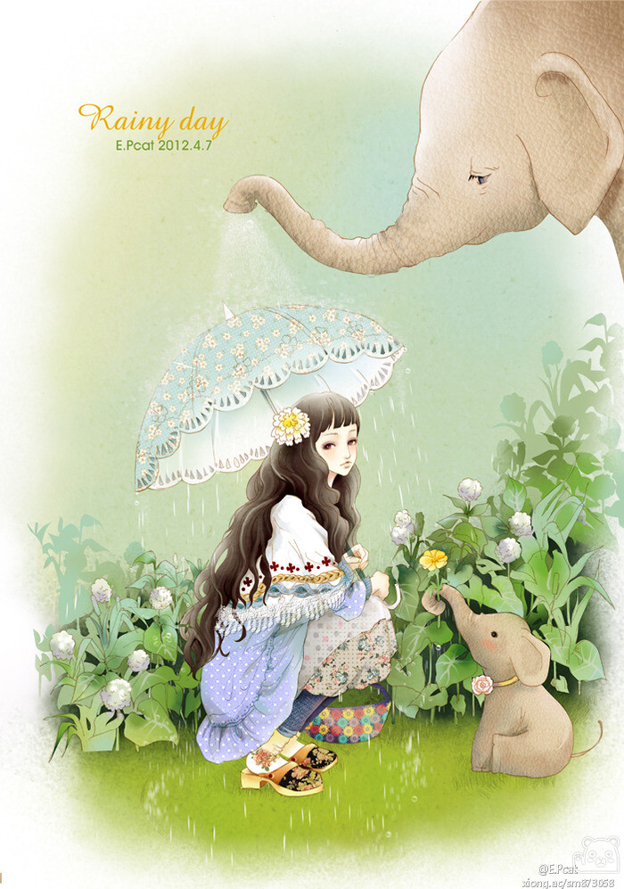 森女 手绘 插画 水粉画 壁纸