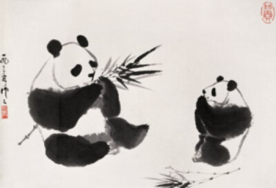 10、憨态熊猫 ，吴作人，水墨纸本 60×41cm 1973年作