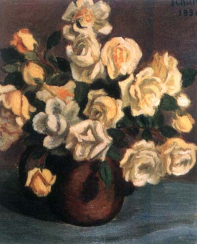 3、陈抱一 月季花 油画 37 x 45cm 1936年