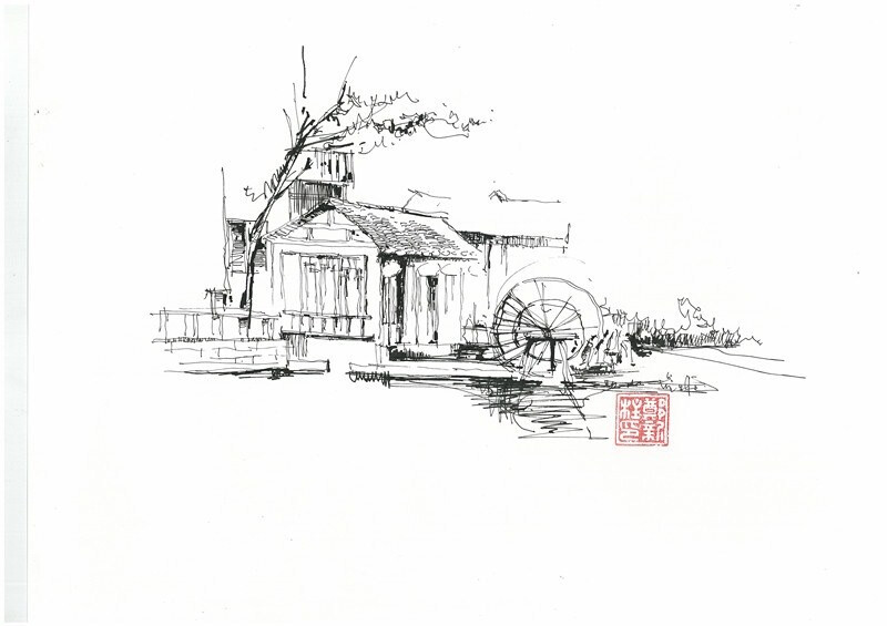 武汉绘晨手绘 咸宁刘家桥风景手绘写生 风景手绘效果图