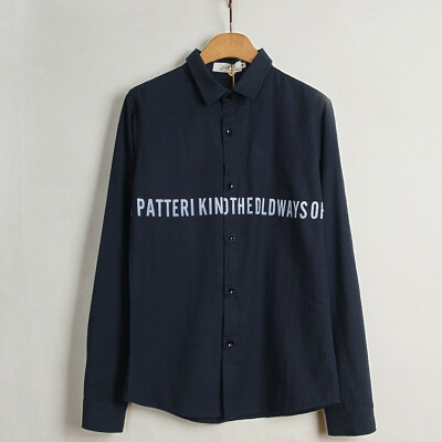 字母印花蓝色衬衫