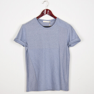 细条纹蓝色拼接短袖