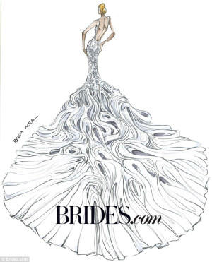 Red carpet favorite Reem Acra designed a magnificent wedding gown with an open back and elaborate train