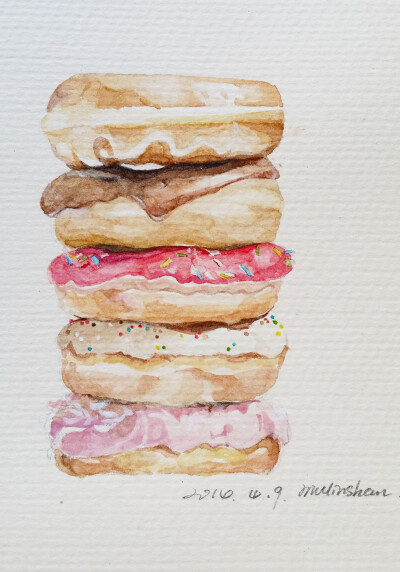 作者：mulinshan 手绘水彩甜甜圈。