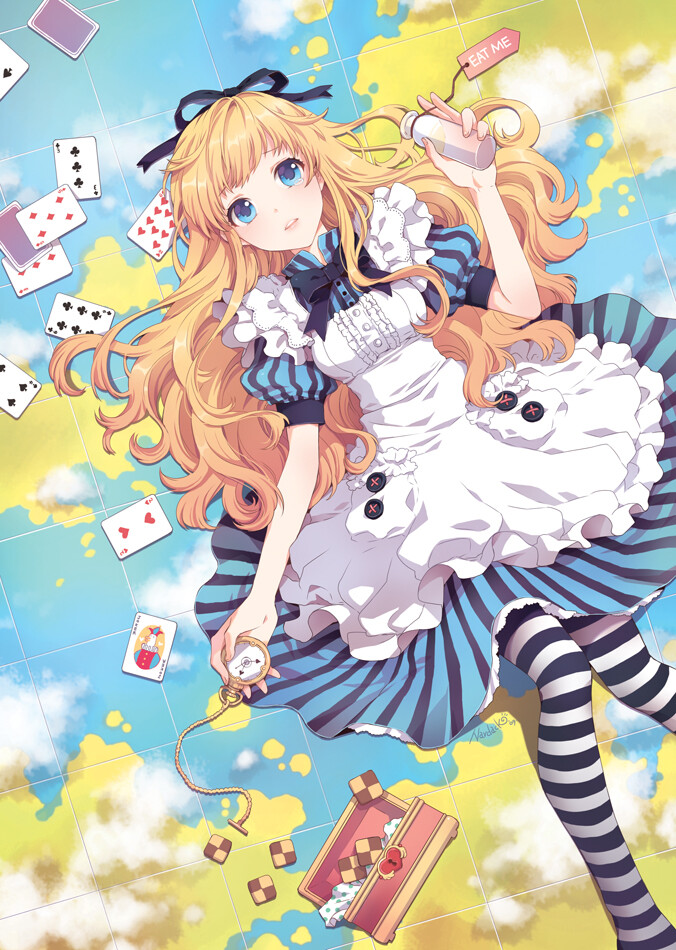 「二次元 少女」插画 原创 手绘 Pixiv 不思議の国のアリス Alice in Wonderland[侵删]【id=5570351 畫師: Nardack】