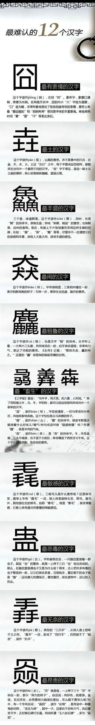 【最难认的十二个汉字】不认识的童鞋学习了！