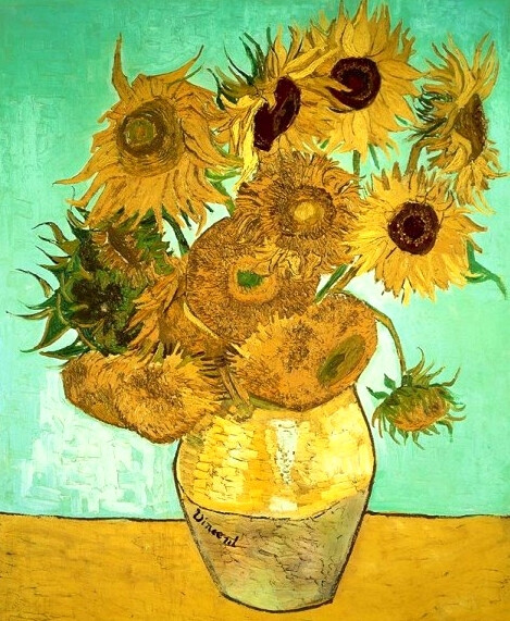 《向日葵》 梵高最著名的代表作之一,这幅画中,他用简练的的笔法表现
