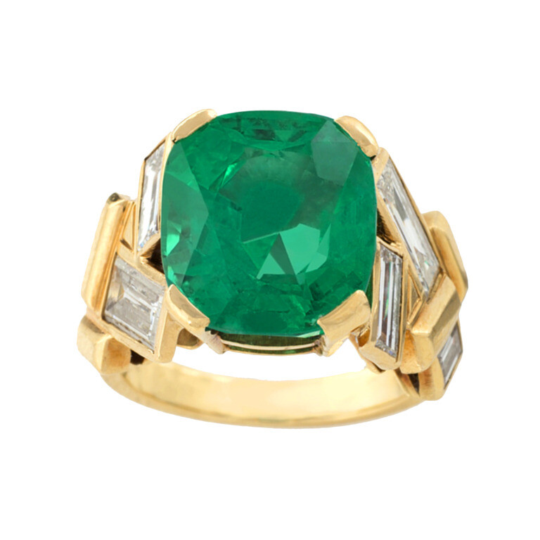 Suzanne Belperron Emerald Diamond Gold Ring