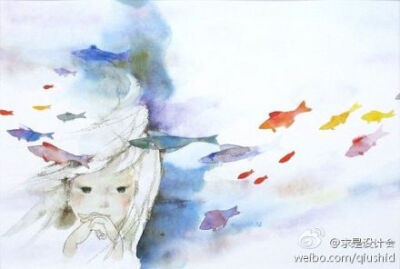 @求是设计会 #求是爱绘画#岩崎千寻的一组以孩子为主题的作品，淡淡的明亮鲜艳的水彩画