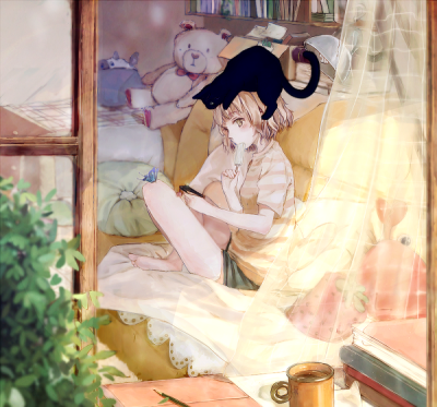 p站 二次元 插画 少女 头像 原创 午后 女孩 裸足 画师：-匙- id=31063581