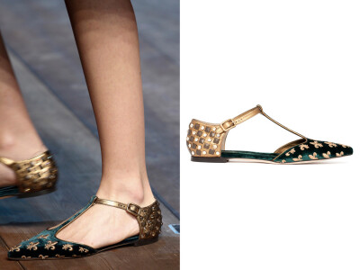 Dolce &amp;amp; Gabbana-丝绒刺绣复古平底鞋