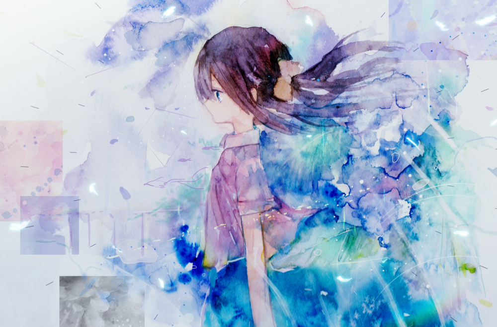梅雨入り前に 进入梅雨季节之前 p站 二次元 插画 少女 手绘 透明水彩 绮丽