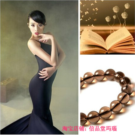 正品茶水晶手链纯天然女 复古水晶烟晶饰品