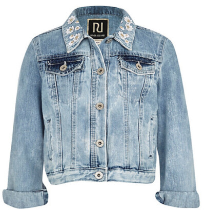 GIRLS LIGHT BLUE BLEACH DAISY DENIM JACKET