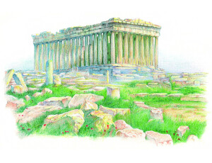 希腊，巴特农神庙。摘自《Hi，美风景——和色铅笔的30次唯美邂逅》