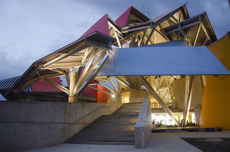 The Biomuseo by Frank Gehry is located at the Pacific entrance of the Panama Canal, on the Amador Causeway.