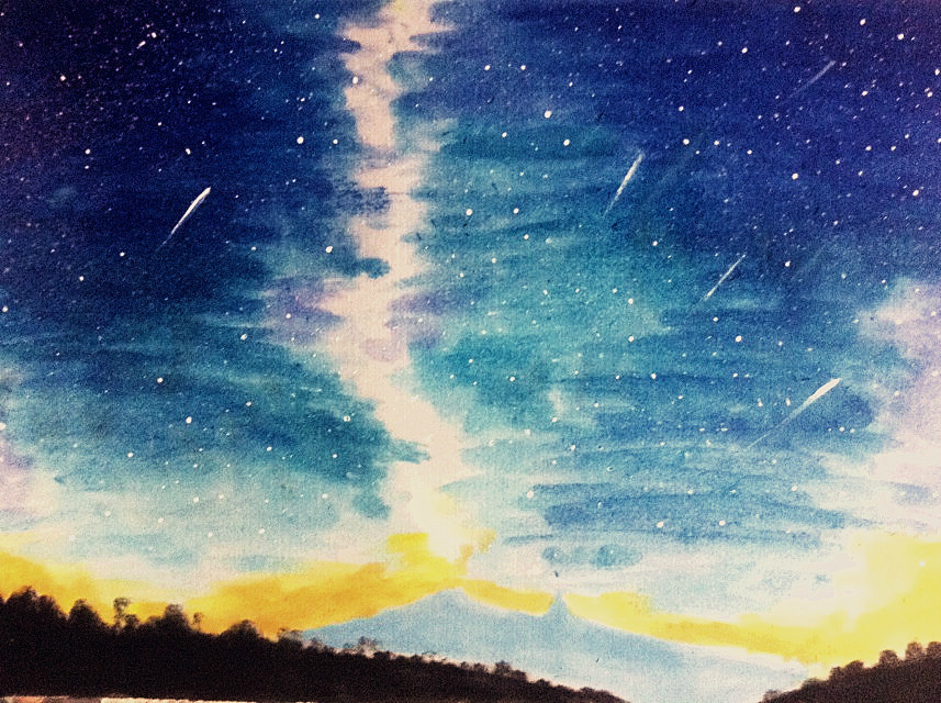 【starry sky】给男神的星空。 画得很渣，但比起上副还是有进步吧，欢迎吐槽求大触指点www 你若不弃，我定不离。 I have promised that I will give you a starry sky. 我一定会努力，给你一片最美最美的星空