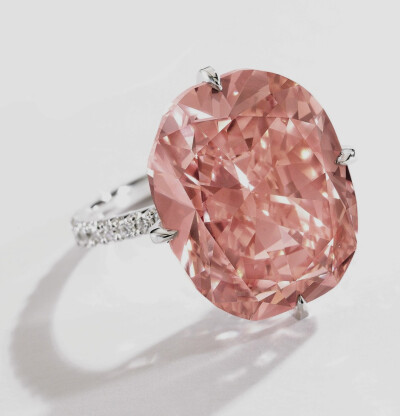 a 15.23-carat Fancy Intense Orangy Pink diamond and diamond ring