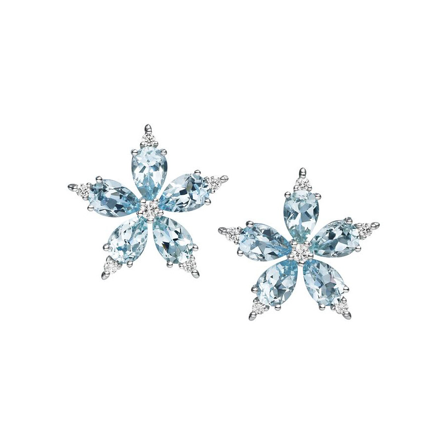 Paul Morelli “Star Anise” Aquamarine &amp;amp; Diamond Cluster Earrings “Star Anise” aquamarine and diamond cluster earrings in 18k white gold. Diamonds weighing 0.17 total carats. Post with clutch backs (for pierced ears). 14mm diameter. Handcrafted in Philadelphia. Designed by Paul Morelli.