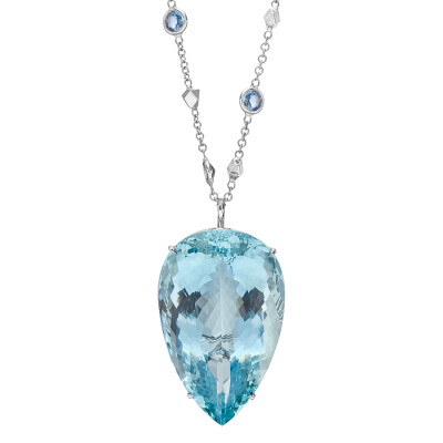 Paolo Costagli Large Aquamarine Pendant on Gem-Set “Brillante” Chain Betteridge