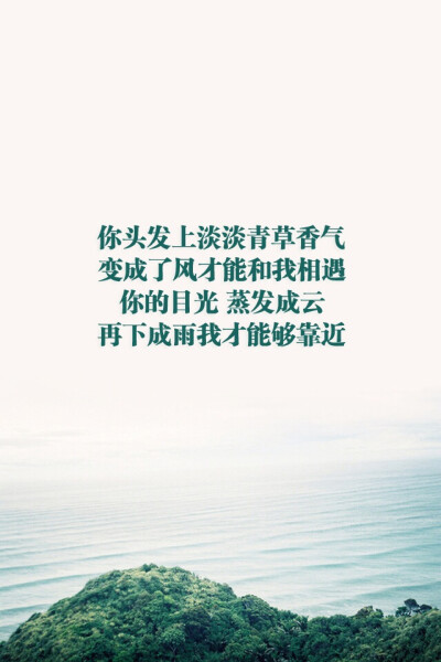 你头发上淡淡青草香气.变成了风才能和我相遇.你的目光蒸发成云.再下成雨我才能够靠近。