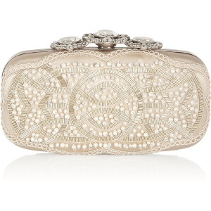 Oscar de la Renta Crown Goa Swarovski crystal-embellished satin clutch