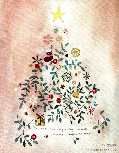 度薇年 温暖 水彩 插画 圣诞节 圣诞树