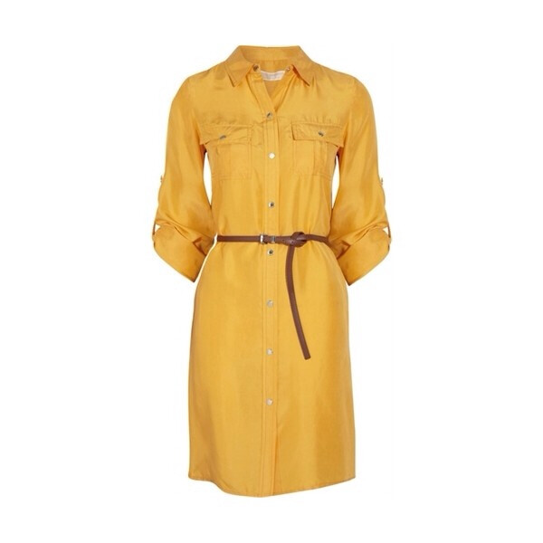 Michael By Michael Kors Yellow Belted Silk Shirt Dress