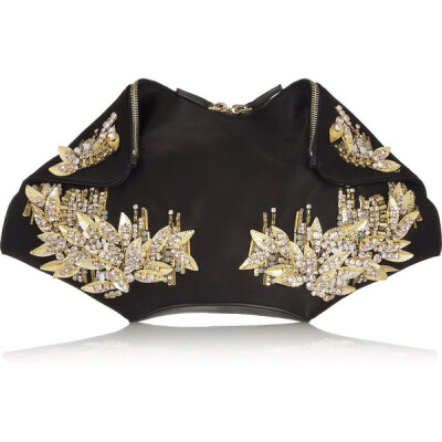 Alexander McQueen De Manta medium embellished silk-satin clutch