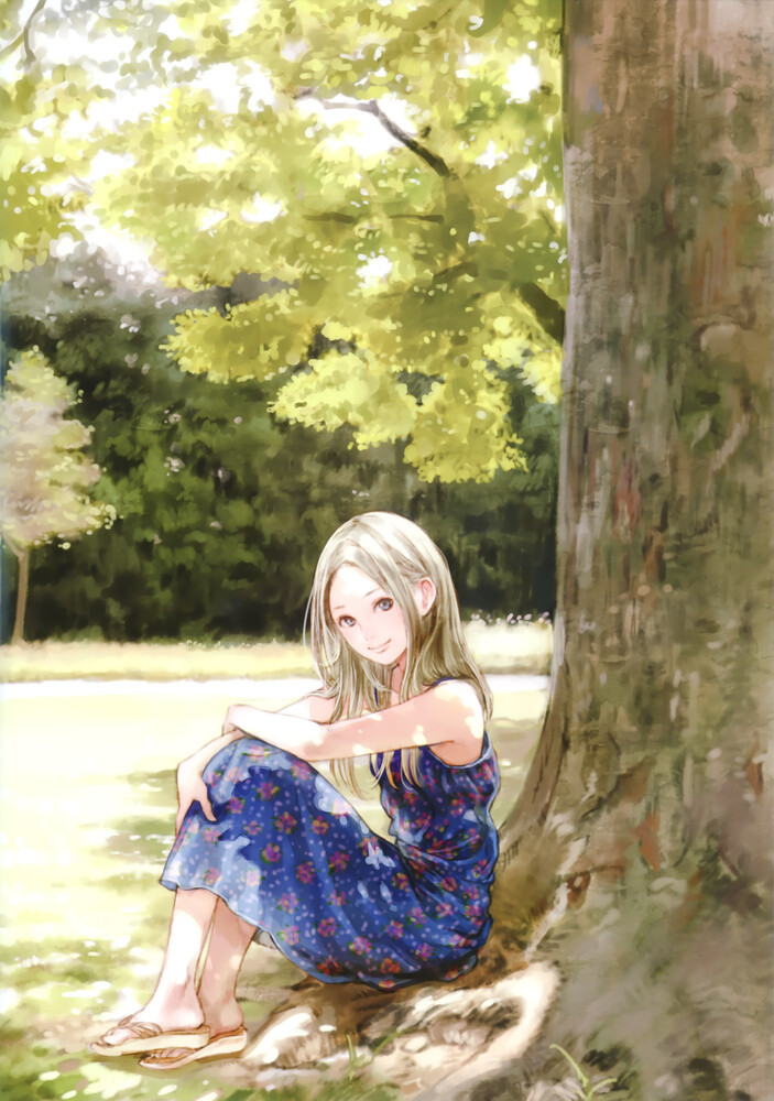 树荫 树下的女孩 夏日碎花裙