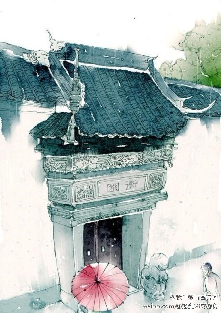 青瓦长忆旧时雨，朱伞深巷无故人。