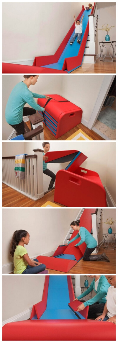 SlideRider设计其实很简单，就是折叠地垫，轻巧而且打开和收纳非常的方便。使用很简单，只需在楼梯上直接展开就行，左右和底部都有防护，可以让孩子安全的玩乐。