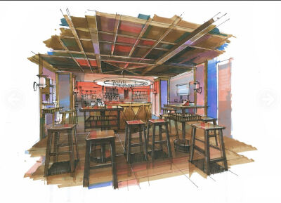 绘晨手绘 手绘效果图 室内手绘效果图 酒吧 餐厅手绘效果图