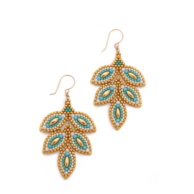 Miguel Ases Beaded Leaf Earrings - Turquoise