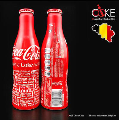 2013年 比利时 可口可乐share a coke分享限量铝瓶。