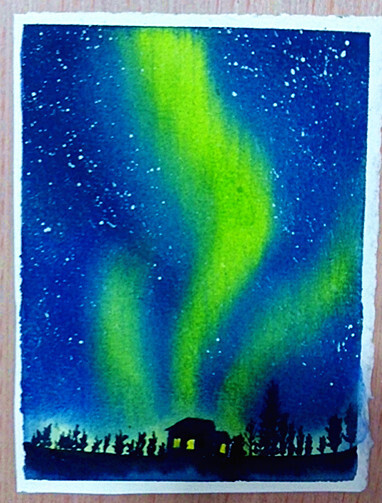 水彩 极光