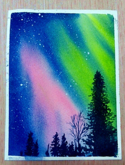水彩 极光