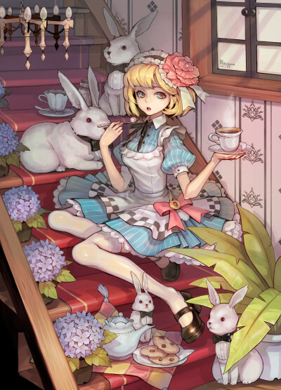 Alice in wonderland p站 二次元 插画 少女 头像 手绘 壁纸 爱丽丝