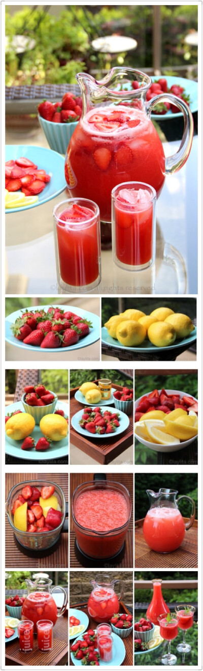 #自制夏日冰饮#【草莓柠檬水】采用柠檬，草莓和蜂蜜放入果汁制成。也可以用酸橙更换柠檬，制成草莓酸橙汽水。