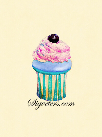 动画片里的蓝莓树莓蛋糕，甜点手绘食物水彩插画