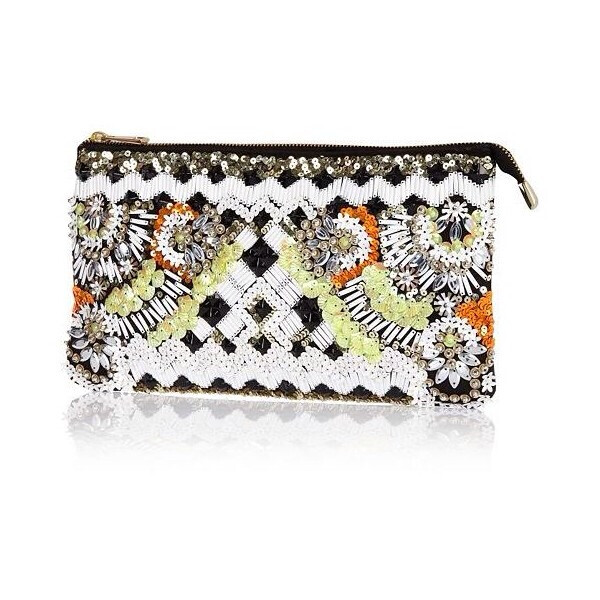 River Island Black beaded clutch bag