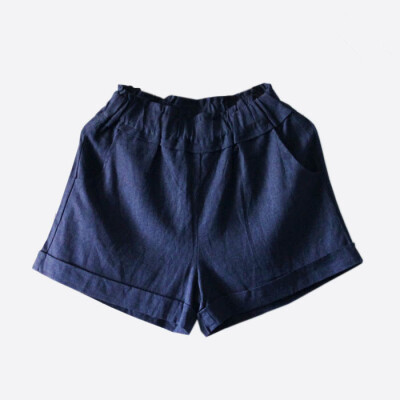 月松紧腰简约通勤复古文艺棉麻女士短裤宽松夏季
