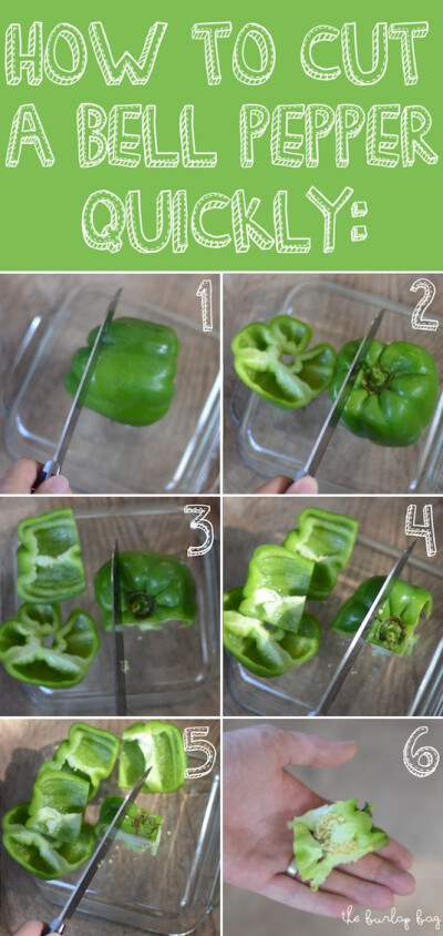 24. How To Cut A Bell Pepper FAST You wouldn’t think you’d need instructions on how to cut a bell pepper, but apparently I do. I just kind of randomly cut chunks off of the pepper, but this method i…