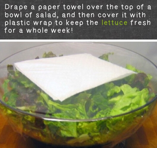 15. Keep Lettuce Fresh Longer Wondering how this works? The dry paper towel absorbs moisture from the lettuce, which is one of the main reasons why it wilts and turns soggy so fast. It’s also important to get the lettuce as dry as possible before storing in the first place.