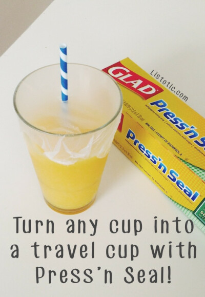 11. DIY Travel Cup This stuff works like magic! Stretch Press’n Seal over any cup to make it a little more kid friendly. Poke a straw through the middle and you’ve got your very own homemade travel …