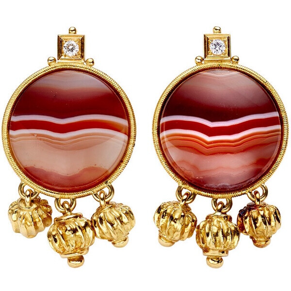 Elizabeth Gage Agate Diamond Gold Earrings